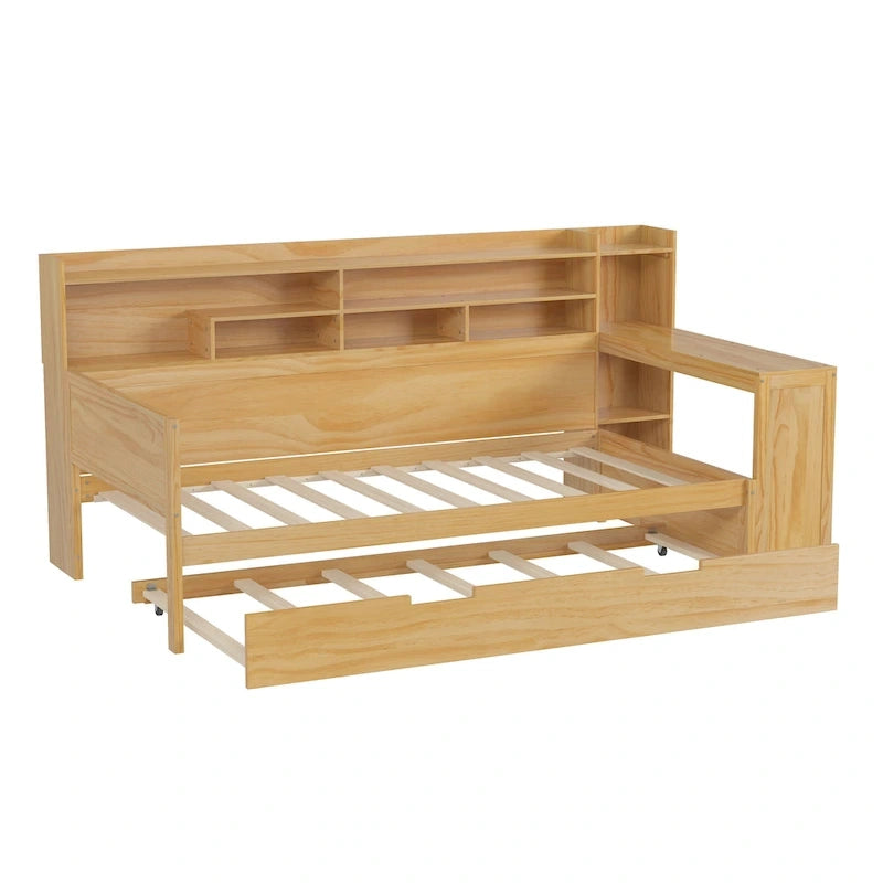 Twin Daybed with Shelves, Trundle & Desk