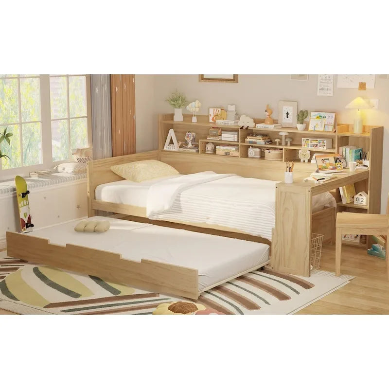 Twin Daybed with Shelves, Trundle & Desk