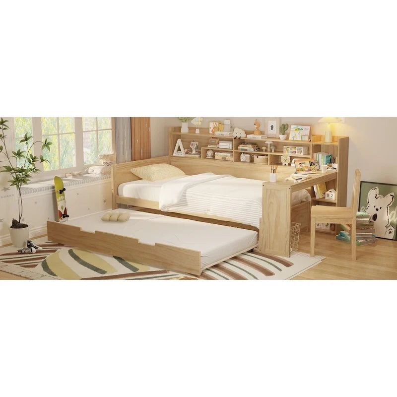 Twin Daybed with Shelves, Trundle & Desk