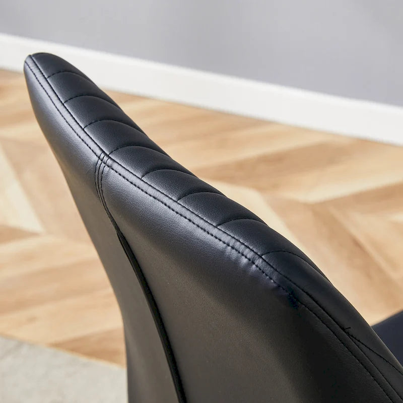 Luxury Simple Chair Set of 6 PU High Resilience Dining Chair with Metal Silver Leg Kitchen Armless Side Chair