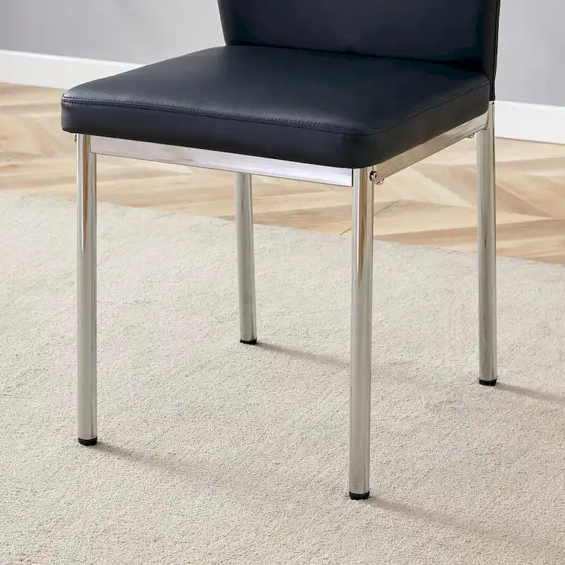 Luxury Simple Chair Set of 6 PU High Resilience Dining Chair with Metal Silver Leg Kitchen Armless Side Chair