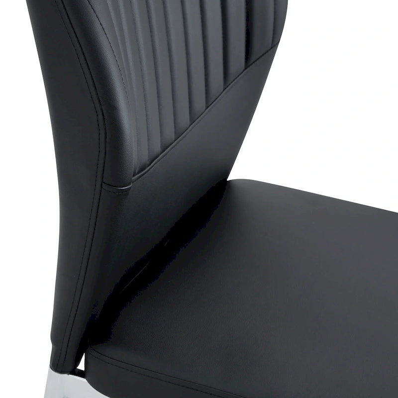 Luxury Simple Chair Set of 6 PU High Resilience Dining Chair with Metal Silver Leg Kitchen Armless Side Chair