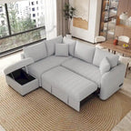 L-shaped Sectional Pull Out Sofa Bed, Recliner Sofa with 2 USB Ports, 2 Power Sockets and Movable Storage Ottoman