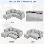 L-shaped Sectional Pull Out Sofa Bed, Recliner Sofa with 2 USB Ports, 2 Power Sockets and Movable Storage Ottoman