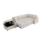 L-shaped Sectional Pull Out Sofa Bed, Recliner Sofa with 2 USB Ports, 2 Power Sockets and Movable Storage Ottoman