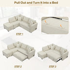 L-shaped Sectional Pull Out Sofa Bed, Recliner Sofa with 2 USB Ports, 2 Power Sockets and Movable Storage Ottoman