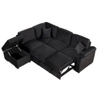 L-shaped Sectional Pull Out Sofa Bed, Recliner Sofa with 2 USB Ports, 2 Power Sockets and Movable Storage Ottoman