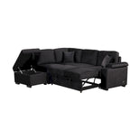 L-shaped Sectional Pull Out Sofa Bed, Recliner Sofa with 2 USB Ports, 2 Power Sockets and Movable Storage Ottoman