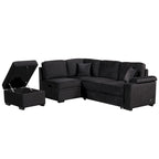 L-shaped Sectional Pull Out Sofa Bed, Recliner Sofa with 2 USB Ports, 2 Power Sockets and Movable Storage Ottoman