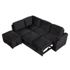 L-shaped Sectional Pull Out Sofa Bed, Recliner Sofa with 2 USB Ports, 2 Power Sockets and Movable Storage Ottoman