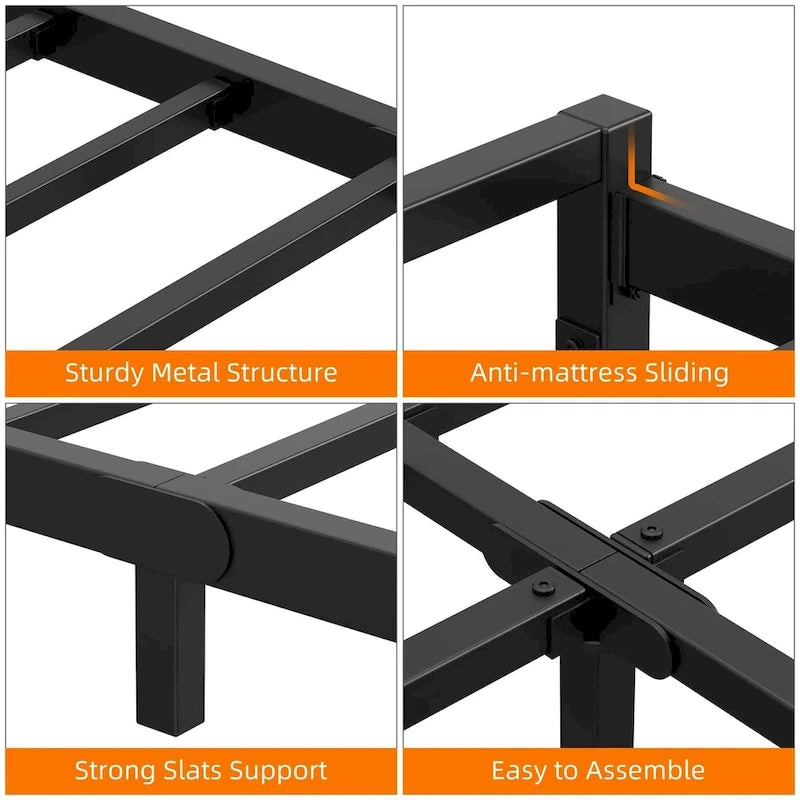Metal Platform Bed Frame with Steel Slats Support