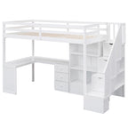 Twin Size Loft Bed w/L-Shaped Desk,Drawers,Cabinet,Storage Staircase