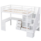 Twin Size Loft Bed w/L-Shaped Desk,Drawers,Cabinet,Storage Staircase