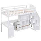 Twin Size Loft Bed w/L-Shaped Desk,Drawers,Cabinet,Storage Staircase