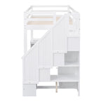 Twin Size Loft Bed w/L-Shaped Desk,Drawers,Cabinet,Storage Staircase