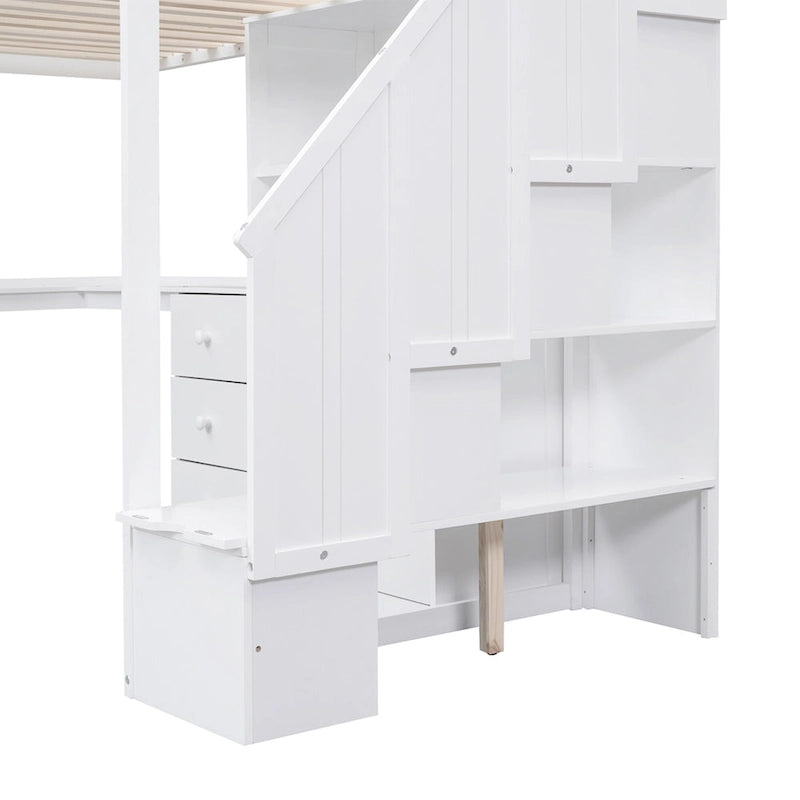Twin Size Loft Bed w/L-Shaped Desk,Drawers,Cabinet,Storage Staircase