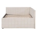 Full Size Upholstered Daybed with Twin Size Pop Up Trundle and USB Ports, Modern Daybed Frame Sofa Bed with L-Shaped Backrest