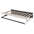 Full Size Upholstered Daybed with Twin Size Pop Up Trundle and USB Ports, Modern Daybed Frame Sofa Bed with L-Shaped Backrest