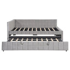 Full Size Upholstered Daybed with Twin Size Pop Up Trundle and USB Ports, Modern Daybed Frame Sofa Bed with L-Shaped Backrest