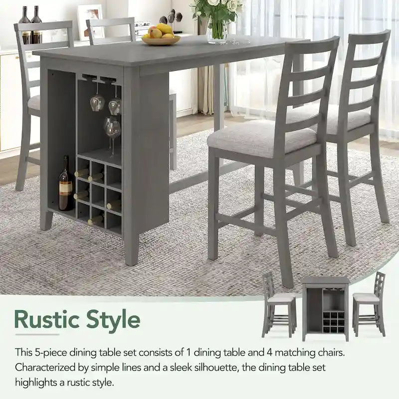 Multi-Functional Counter Height Dining Set Kitchen Bar Dining Table Set with 9 Wine Compartment Wine Glass Holders for Kitchen