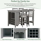 Multi-Functional Counter Height Dining Set Kitchen Bar Dining Table Set with 9 Wine Compartment Wine Glass Holders for Kitchen