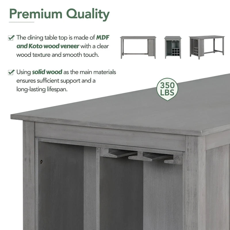 Multi-Functional Counter Height Dining Set Kitchen Bar Dining Table Set with 9 Wine Compartment Wine Glass Holders for Kitchen