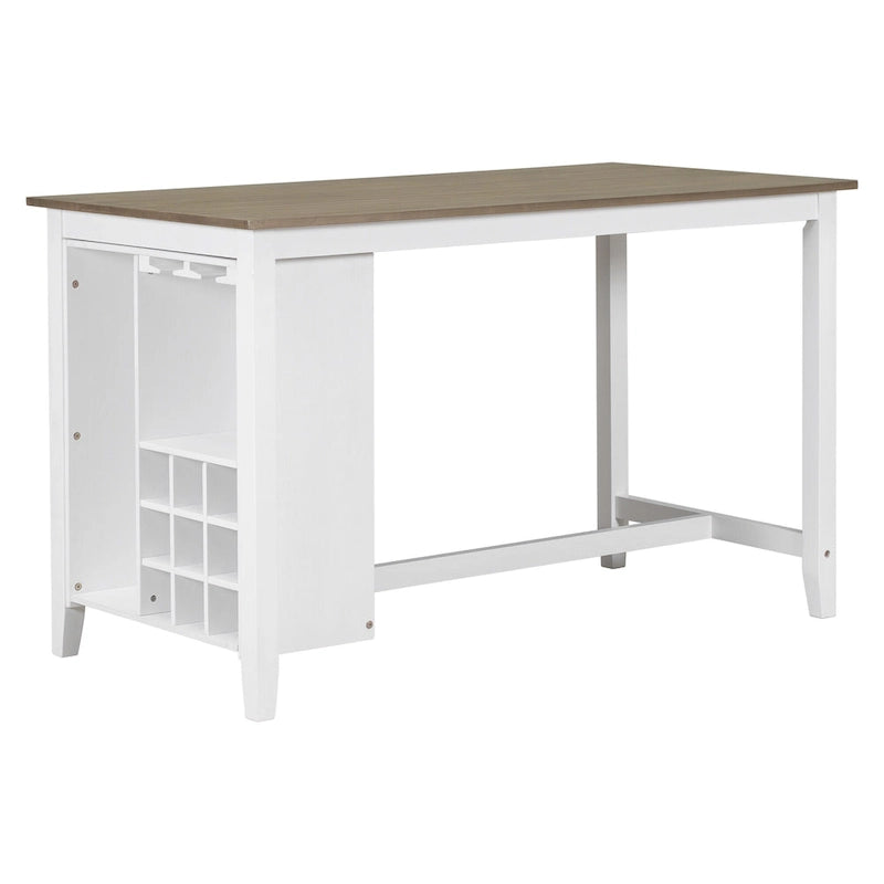 Multi-Functional Counter Height Dining Set Kitchen Bar Dining Table Set with 9 Wine Compartment Wine Glass Holders for Kitchen