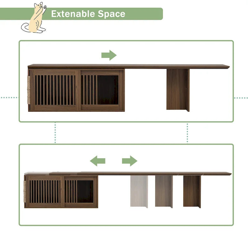 Extendable TV Stand with Cat Cushion,Modern TV Stand for TVs Up to 85 , Entertainment Center with Sliding Door