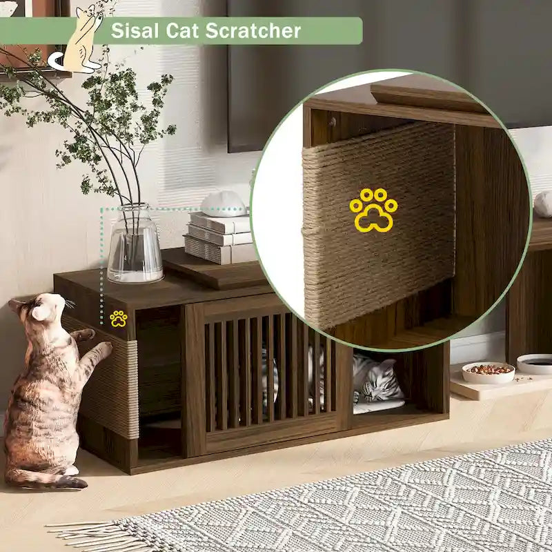 Extendable TV Stand with Cat Cushion,Modern TV Stand for TVs Up to 85 , Entertainment Center with Sliding Door