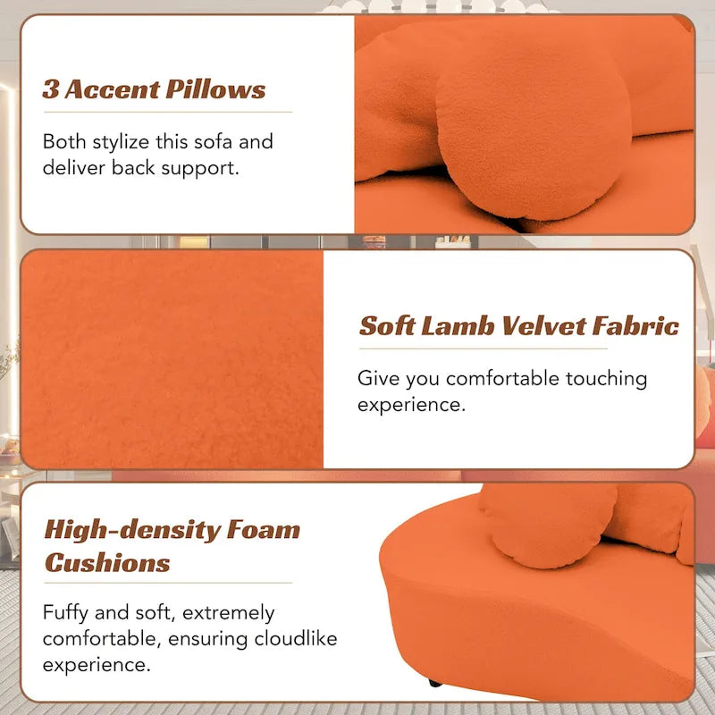 103.5  Lamb Velvet Armless Sofa with 6 Pillows and Floating Design