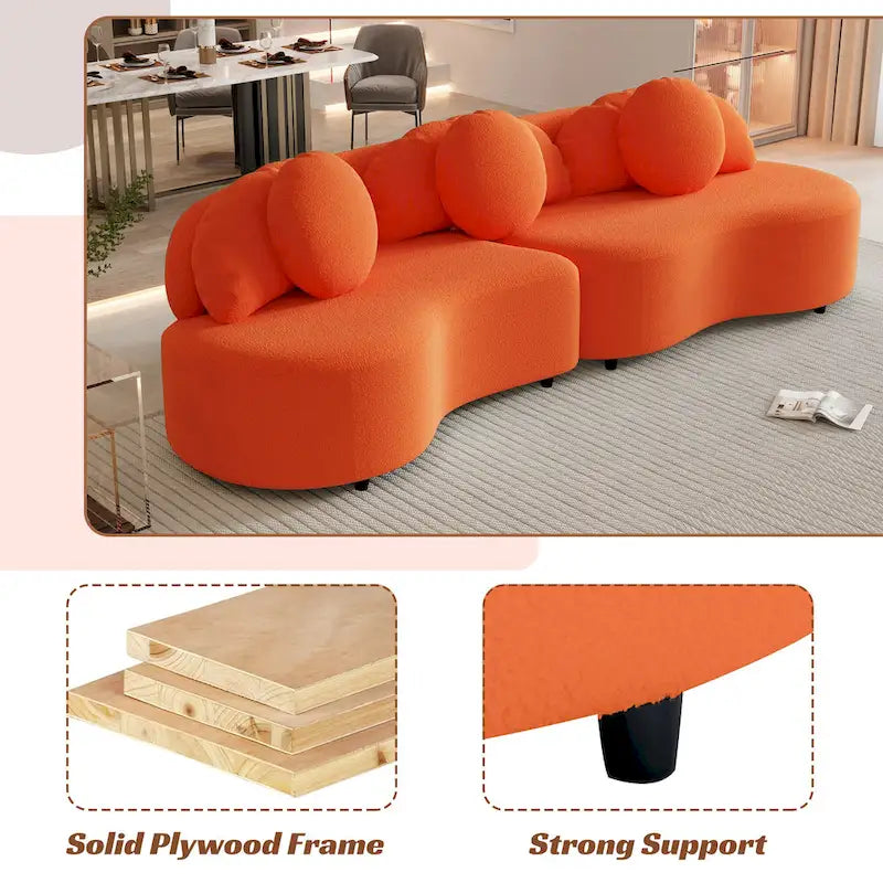 103.5  Lamb Velvet Armless Sofa with 6 Pillows and Floating Design