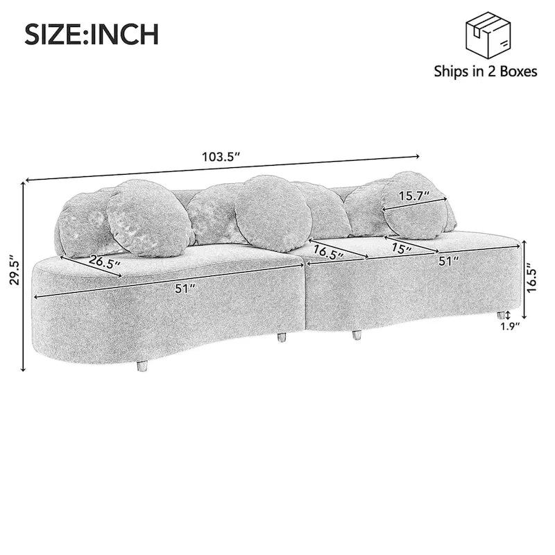 103.5  Lamb Velvet Armless Sofa with 6 Pillows and Floating Design