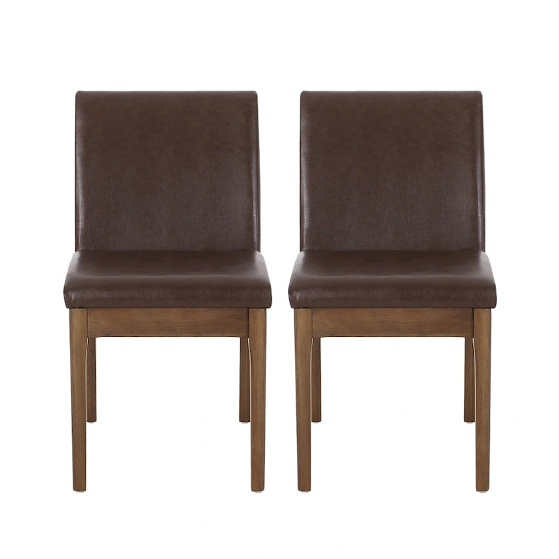 Armless Dining Chair, Natural Grain Rubberwood, Brown Faux Leather