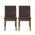 Armless Dining Chair, Natural Grain Rubberwood, Brown Faux Leather