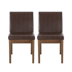 Armless Dining Chair, Natural Grain Rubberwood, Brown Faux Leather