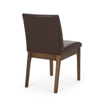 Armless Dining Chair, Natural Grain Rubberwood, Brown Faux Leather