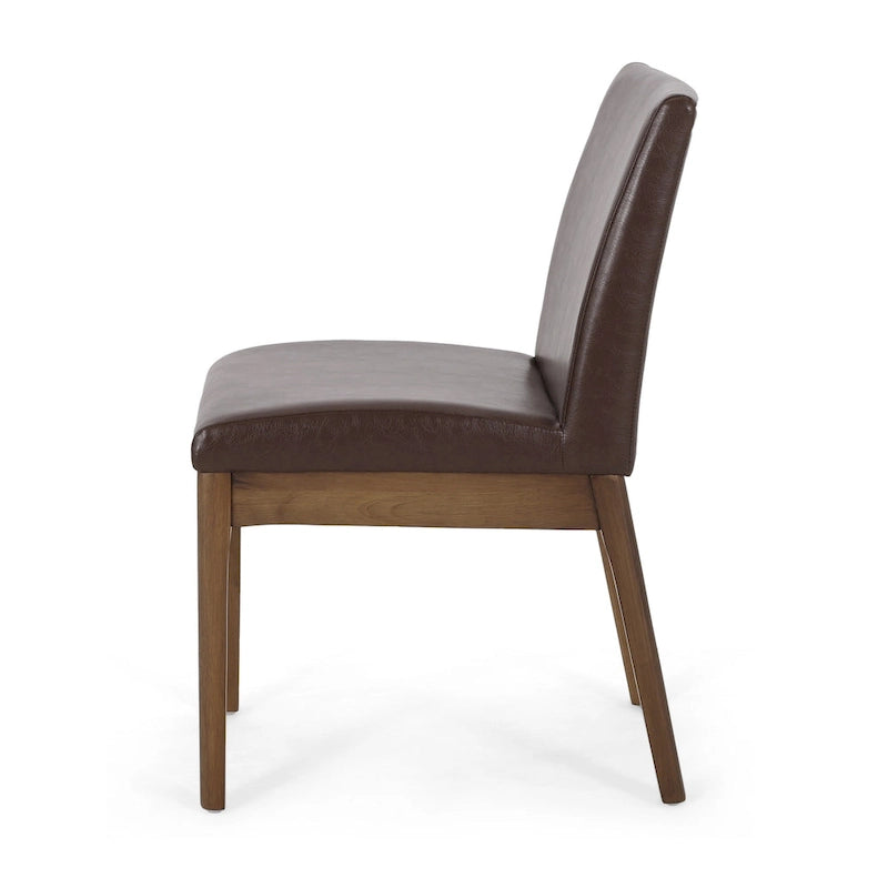 Armless Dining Chair, Natural Grain Rubberwood, Brown Faux Leather