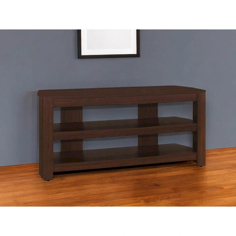 42 Inch Dark Brown Wood TV Stand with Open Shelves for 55 Inch TV Media Console for Living Room - 19.75 H x 15.5 W x 42 L