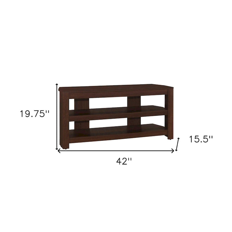 42 Inch Dark Brown Wood TV Stand with Open Shelves for 55 Inch TV Media Console for Living Room - 19.75 H x 15.5 W x 42 L