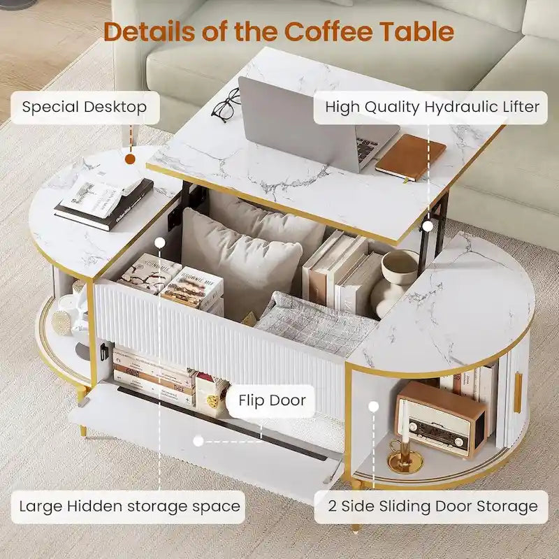 Lift Top Coffee Table Storage Compartment Barn Door