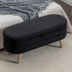 Storage Ottoman Bench with Wood Legs,Oval End of Bed Bench Indoor Ottoman W/Adjustable Foot Nails for Living Room