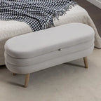 Storage Ottoman Bench with Wood Legs,Oval End of Bed Bench Indoor Ottoman W/Adjustable Foot Nails for Living Room