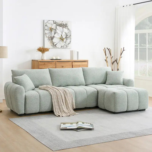 100  L-Shaped Sofa Boucle Fabric Couch with Movable Ottoman