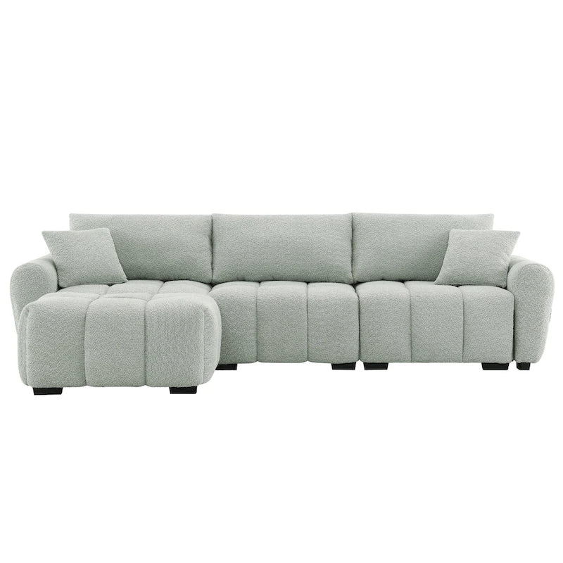 100  L-Shaped Sofa Boucle Fabric Couch with Movable Ottoman