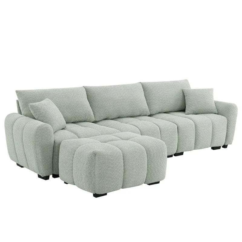 100  L-Shaped Sofa Boucle Fabric Couch with Movable Ottoman