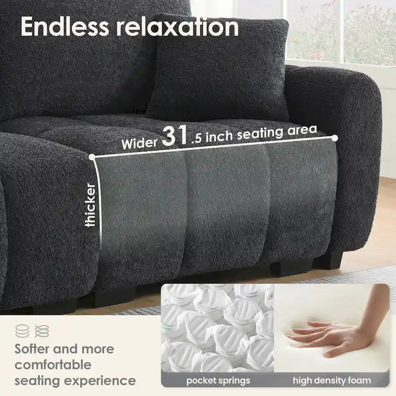 100  L-Shaped Sofa Boucle Fabric Couch with Movable Ottoman