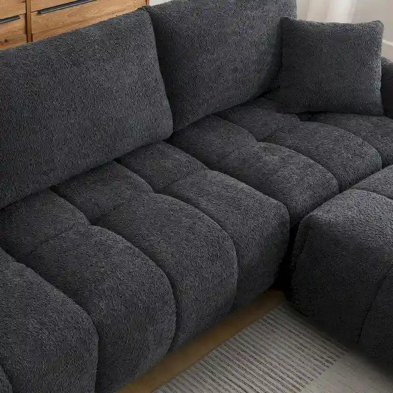 100  L-Shaped Sofa Boucle Fabric Couch with Movable Ottoman