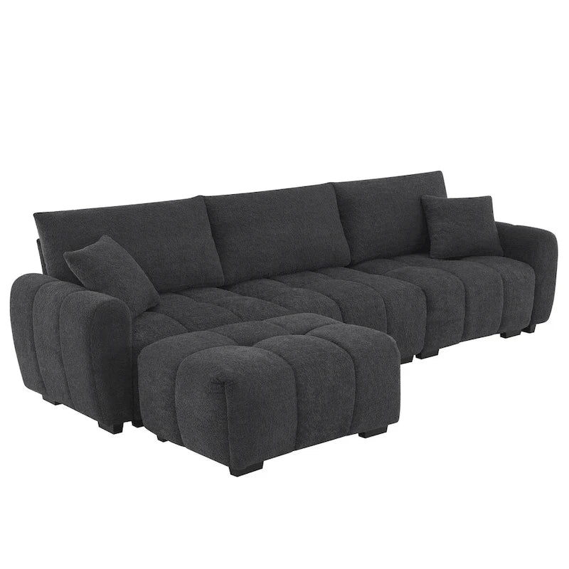 100  L-Shaped Sofa Boucle Fabric Couch with Movable Ottoman