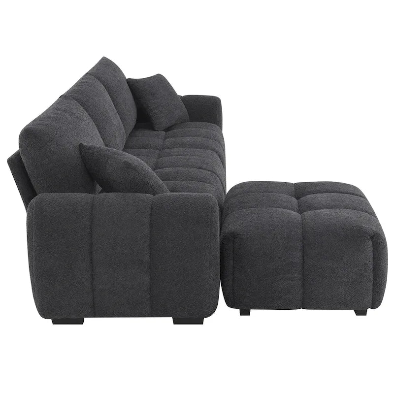 100  L-Shaped Sofa Boucle Fabric Couch with Movable Ottoman