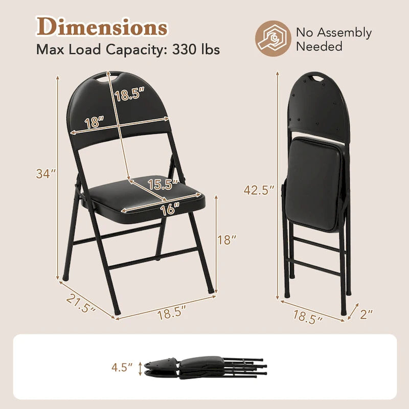 Costway 2/4/8/10/12 PCS Folding Padded Party Chairs with Metal Frame